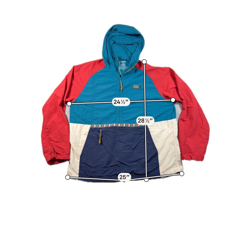 LL Bean Mountain Classic Anorak Jacket Men Large Multicolor Aztec Half Zip Hood - Picture 6 of 7